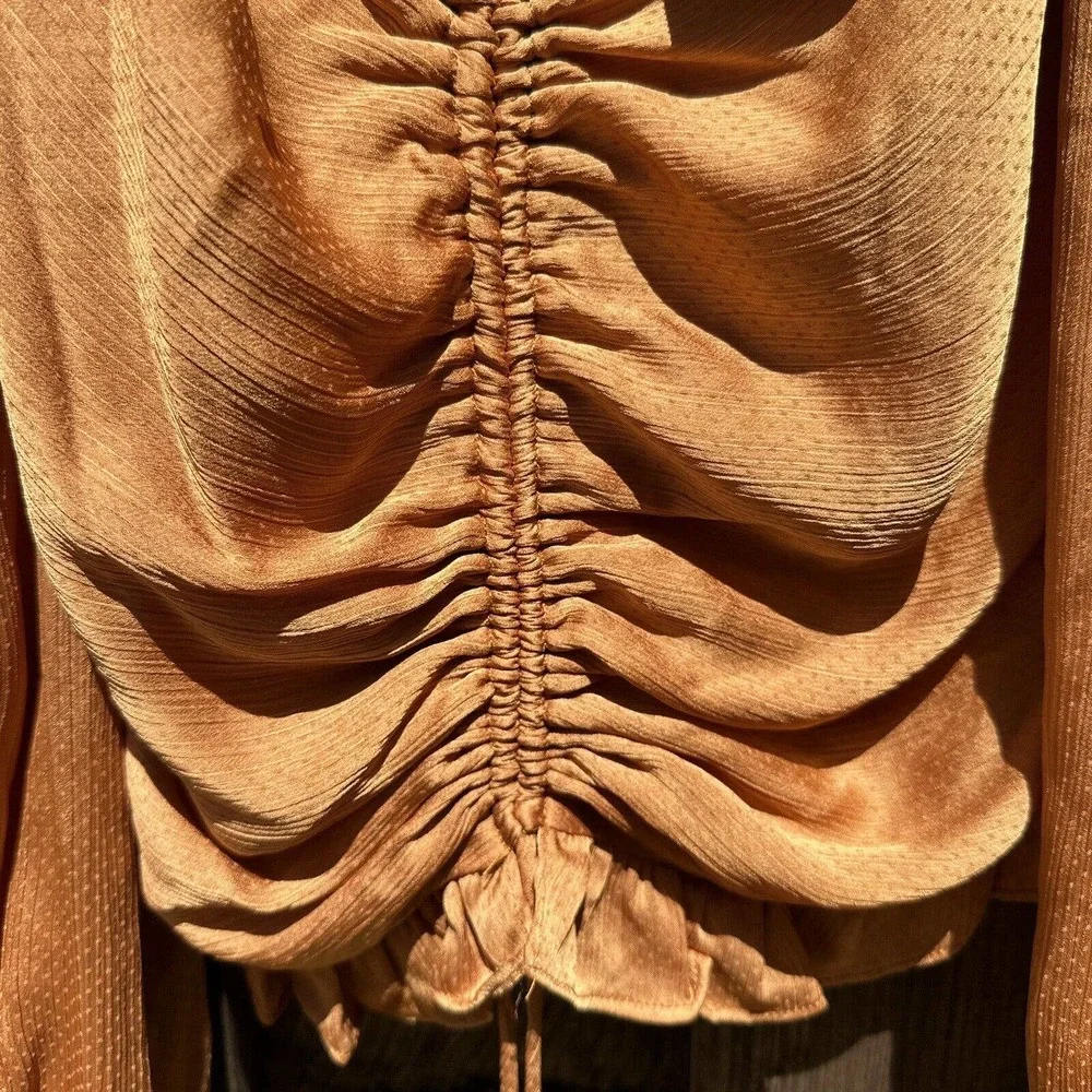 NWT ASTR the label LOVE SONG RUCHED FRONT LONG SLEEVE TOP Apricot Med - Picture 7 of 9